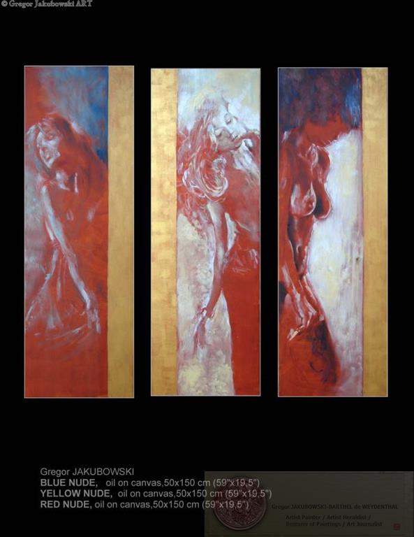 Gregor Jakubowski, NUDE I, II, III, oil, 150x50 cm